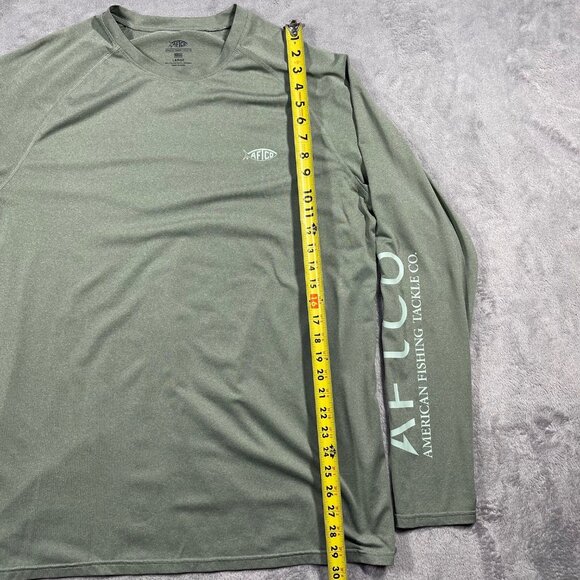 AFTCO Shirt Mens L Fishing Pullover Green Long Logo Sleeve Coastal Outdoors - Picture 3 of 7